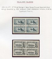 1952 Definitive 10s & £1 Vals, Each A Block Of Four On A Piece, Cancelled By Superb Port Stanley First Overseas Airmail - Autres & Non Classés