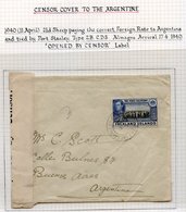 1940 (Apr 11th) Censored Cover To Argentina, Franked 2½d Sheep, Tied P.S Double Ring C.d.s (large Crosses), Sealed 'Open - Other & Unclassified