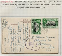 1941 (March 4th) Postcard Of Gentoo Penguin, Franked ½d (2), Tied P.S Double Ring C.d.s (large Crosses) Addressed To New - Other & Unclassified