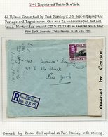 1941 (Sept) Reg Cover To New York, Franked 4d, Tied P.S Double Ring C.d.s. (under Franked) But Not Taxed 'Opened By Cens - Other & Unclassified