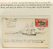 1942 (Jan 13th) 1d Swan, Tied By P.S Double Ring C.d.s To Lellman PPC Of The Brig 'Hebe' Arriving At Port Louis, Falklan - Other & Unclassified