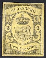 OLDENBURG 1859 3g Black/yellow, Unused With Very Good Margins, SG.16. Expertised On Reverse. (1) Cat. £1400 - Other & Unclassified