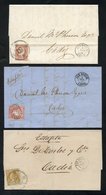1857-61 Three Folded Letters To Cadiz, Two With 4c Rose Dated 3 Dec 1857 And Nov 8 1858 And A 4c Orange On Blue Paper Da - Other & Unclassified