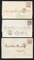 1867-69 Three Folded Letters To Cadiz, Two With 50m Brown, One With A 50m Purple, Dated Gibraltar 15 Nov 1867, 29 Au 186 - Other & Unclassified