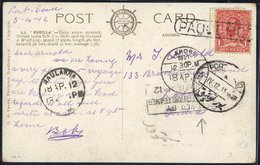 1912 PPC Of HM Transport Romilla Addressed To India, 1d GB Tied Boxed Paquebot Of Port Said & Arrival Marks Of Lahore & - Other & Unclassified