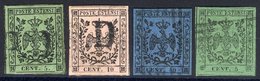 MODENA 1852-57 Arms (no Stop) 5c & 10c, 40c On Deep Blue (with Stop) 5c, All Good To Large Margins, FU. (4) Cat. £480+ - Autres & Non Classés