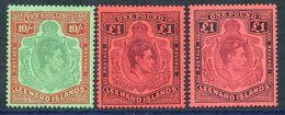 1947 10s Deep Green & Deep Vermilion/green, Fine M, SG.113, £1 Purple & Black/carmine & £1 Brown-purple & Black/salmon, - Other & Unclassified