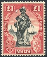 1922-26 MSCA £1 Black & Carmine Red Wmk Sideways, Fine M, SG.139. (1) Cat. £150 - Other & Unclassified