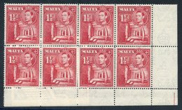 1938-43 1½d Scarlet UM Lower Right Corner Marginal Block Of Eight Incl. 'broken Cross' Variety (R5/7), SG.220a, Cat. £39 - Other & Unclassified