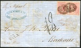 1862 Part Envelope Written From Port Louis Addressed To Bordeaux, Bearing 4d Rose Pair (SG.62), Tied By B53 Obliterator - Other & Unclassified