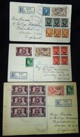 1937-38 Registered Covers (3) To The Same Addressee, One With Spanish Overprinted Strips Of Three 20c & 40c, 1p & 3p, Al - Other & Unclassified