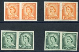 1955-59 QEII Defin Imperforate Pairs On Gummed Watermarked Paper - 1d Pairs (2) & 2d Pairs (2), Note One 1d Pair With Sl - Other & Unclassified