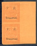 1877 Type 7 Ovpt Imperf 1d Red/orange Right Marginal Vertical Pair, Fresh M, Lower Stamp Light Horizontal Crease, SG.117 - Other & Unclassified