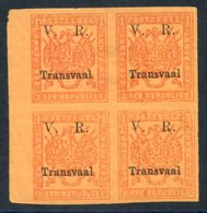 1877-79 Type 6 Ovpt Imperf 1d Red/orange, Left Marginal M Block Of Four (lower Pair UM), Upper Left Stamp Small Thin, SG - Other & Unclassified