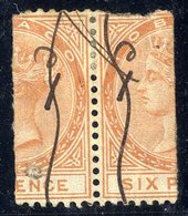 TOBAGO 1880 1d On Half 6d Orange Pair, Each Neatly Cancelled With Pen Stroke, Right Half Defective At Top But A Rare Mul - Other & Unclassified