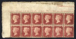 1861 Engraved Letters 1d Rose-red Pl.50 Upper Left Corner Marginal Unused Block Of Twelve, Reverse Is Soiled, Horizontal - Altri & Non Classificati