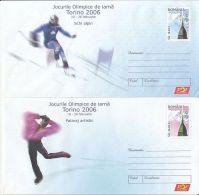 5844FM- SKIING, SKATING, TORINO'06 WINTER OLYMPIC GAMES, COVER STATIONERY, 2X, 2006, ROMANIA - Winter 2006: Torino