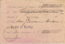 Scontrino Interno Assegno "Banco Di Napoli" 1907 - Cheques & Traveler's Cheques