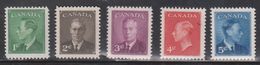 CANADA Scott # 289-93 Mint Never Hinged KGVI - Mark On 4 Cent Value - Nuevos