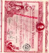 13- MARSEILLE - ETABLISSEMENTS VERMINCK- TITRE DE CINQ ACTIONS DE 100 FRANCS- RARE 1924- MAITRE BARD - Otros & Sin Clasificación