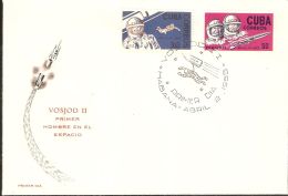 1965 FDC Mi# 1008-1009 - Flight Of Voskhod 2, The First Man To Walk In Space - América Del Sur