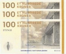 Denmark 100 Kroner 2015, UNC (P-66d, B-936d)  3 PCS - Dinamarca