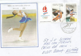 Patinage Artistique Albertville 1992, Lettre FDC D'Andorre, Adressée En Espagne - Figure Skating