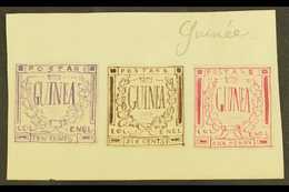 5092 ENGLISH GUINEA ? A Group Of Three 1861 Hand Painted Stamp Sized Essays Produced In France And Inscribed "GUINEA" In - Other & Unclassified