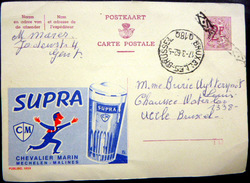 BELGIQUE BIERE  CARTE POSTALE PUBLICITAIRE ILLUSTREE  BIERE SUPRA   ENTIER POSTAL 1954 CACHETS ET FLAMMES MECHELEN - Collezioni E Lotti