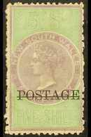 5237 NEW SOUTH WALES 1885-86 5s Lilac And Green Perf 12 X 10, Opt'd "POSTAGE" In Black, SG 238b, Mint Good Part OG. Very - Autres & Non Classés