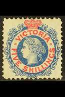 5252 VICTORIA 1867-81 5s Bright Blue & Red Type II Perf 12, SG 148, Fine Mint, Light Corner Wrinkles Not Detracting, Ver - Other & Unclassified