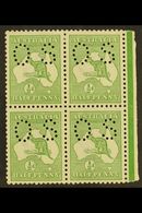 5380 OFFICIALS 1913 ½d Green, Punctured "O S" (smaller Letters, SG Type O2), Right Marginal Block Of 4, SG O16, Fine Min - Other & Unclassified