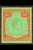 5529 1939 10s Bluish Green & Deep Red On Green Perf 14, Chalky Paper, SG 119a, Never Hinged Mint For More Images, Please - Bermuda