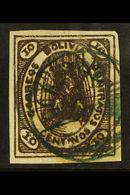 5538 1867-68 10c Black-brown Condor (Scott 4, SG 7b), Fine Used With Circular "Corocora" Postmark, Four Large Margins, T - Bolivia