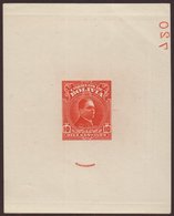 5550 1928 IMPERF DIE PROOF For The 10c Hernando Silles Issue (Scott 190) Printed In Vermilion On Thin Ungummed Paper, Wi - Bolivia