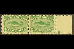 5692 1896 2c Green Cod Fish Re-issue, SG 64, Very Fine Marginal Mint Pair (one With Tiny Hinge Thin Spot). For More Imag - Other & Unclassified