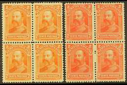 5696 1897-98 King Edward VII 2c Orange, SG 86, Fine Nhm Block Of Four, 2c Scarlet, SG 87, Fine Mint Block Of Four With T - Other & Unclassified