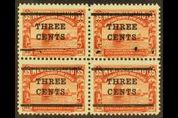 5704 1920 (Sept) 3c On 35c Red, SG 147, Block Of Four With The Upper Pair Showing Most Of One Bar And Part Of One Bar Mi - Other & Unclassified