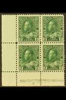 5747 1911-25 2c Green Admiral (Unitrade 107) With Type D Upright LATHEWORK In The Lower Margin Of Corner Block Of 4, Fin - Other & Unclassified