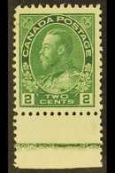 5748 1911-25 2c Green Admiral (Unitrade 107) With 40% Type D-INV LATHEWORK In Lower Sheet Margin, Fine Never Hinged Mint - Other & Unclassified