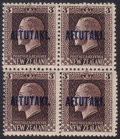 5888 AITUTAKI 1918 3d Chocolate Mixed Perf (SG 16b) Never Hinged Mint BLOCK OF FOUR. For More Images, Please Visit Http: - Cook Islands