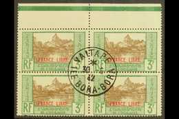 6143 FRENCH OCEANIC SETTLEMENTS 1941 3fr Green Moorea Bay, Ovptd "France Libre" In Red, Yv 140, Superb Top Margin Block - Other & Unclassified