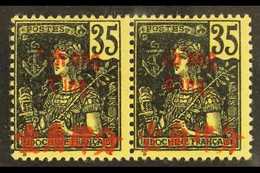 6165 INDO-CHINA - CHUNGKING 1906 35c Black On Yellow, Pair With "T" Omitted From "Tch'ong King" Overprint, Yv 57, Maury - Other & Unclassified