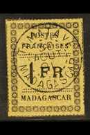 6183 MADAGASCAR 1891 1fr Black On Yellow, Yvert 12, Very Fine Used With Full Strike Of "Tamatave 30 Aout 91" Postmark Fo - Other & Unclassified