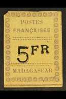 6192 MADAGASCAR 5fr Lilac & Black On Grey, Yvert 13, Unused, Cut Corner And Small Tear, Yvert Cat. 2900 Euros. For More - Other & Unclassified