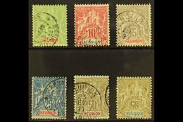 6224 REUNION 1900-05 "Tablet" New Colours Set Complete, SG 50/55 (Yvert 46/51). Very Fine Used (7 Stamps) For More Image - Other & Unclassified