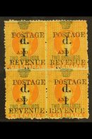 6449 1888 1d On 2s Orange, SG 44, Superb Mint Og Block Of 4. For More Images, Please Visit Http://www.sandafayre.com/ite - Grenada (...-1974)