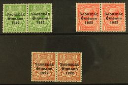 6629 1922-23 ½d Green 1d Scarlet & 1½d Red-brown, SG 67/69, Fine Mint Horizontal PAIRS With All The Left Stamps Showing - Other & Unclassified