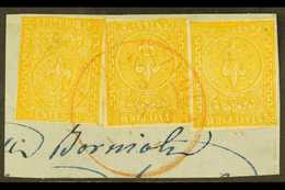 6688 PARMA 1853 5c Orange- Yellow, Sassone 6, THREE EXAMPLES TIED TO PIECE By Single Choice- Quality Red 'Desenzuola' Cd - Unclassified