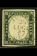 6702 SARDINIA 1857 5c Deep Myrtle Green, Sass 13Ab, Superb Used With Full Dated Cds Cancel. Scarce And Highly Attractive - Unclassified